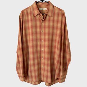 Tommy Bahama Plaid Long-Sleeve Button-Down Shirt Orange Men's Size Medium